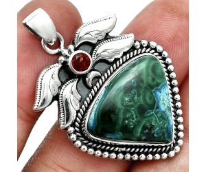 Azurite In Malachite and Garnet Pendant EXP01564 P-1740, 17x21 mm