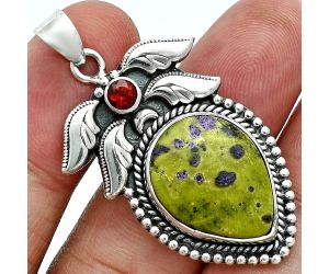 Stichtite and Garnet Pendant EXP01568 P-1740, 15x19 mm