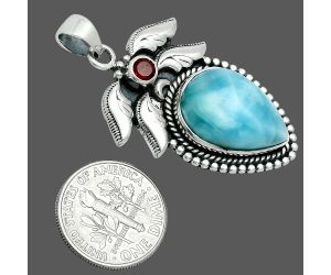 Larimar (Dominican Republic) and Garnet Pendant EXP01573 P-1740, 13x18 mm