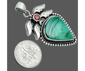 Malachite Eye and Garnet Pendant EXP01574 P-1740, 16x20 mm