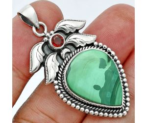 Malachite Eye and Garnet Pendant EXP01577 P-1740, 16x21 mm