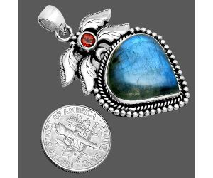 Blue Labradorite and Garnet Pendant EXP01578 P-1740, 19x19 mm