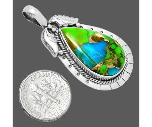 Blue Turquoise In Green Mohave Pendant EXP01579 P-1568, 14x24 mm