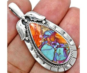 Kingman Orange Dahlia Turquoise Pendant EXP01585 P-1568, 13x26 mm