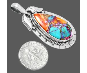 Kingman Orange Dahlia Turquoise Pendant EXP01585 P-1568, 13x26 mm