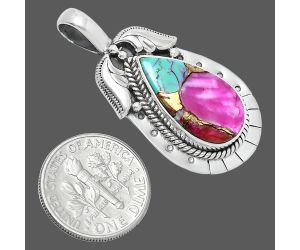 kingman Pink Dahlia Turquoise Pendant EXP01597 P-1568, 11x20 mm