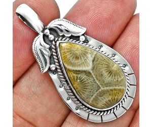 Flower Fossil Coral Pendant EXP01609 P-1568, 13x22 mm