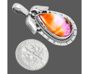 Kingman Orange Dahlia Turquoise Pendant EXP01618 P-1568, 12x20 mm