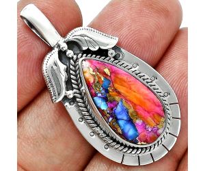 Kingman Orange Dahlia Turquoise Pendant EXP01623 P-1568, 11x21 mm