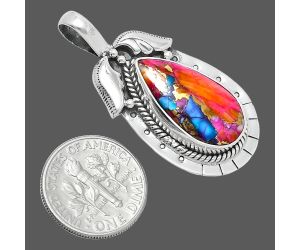 Kingman Orange Dahlia Turquoise Pendant EXP01623 P-1568, 11x21 mm