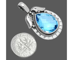 Sky Blue Topaz Checker Briolette Pendant EXP01630 P-1568, 13x18 mm