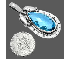 Sky Blue Topaz Checker Briolette Pendant EXP01631 P-1568, 11x22 mm