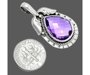 Amethyst Checker Briolette Pendant EXP01632 P-1568, 13x18 mm