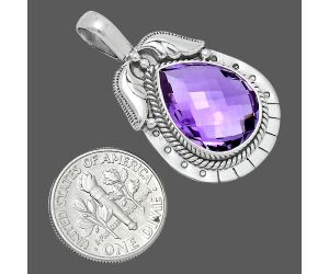 Amethyst Checker Briolette Pendant EXP01633 P-1568, 13x18 mm