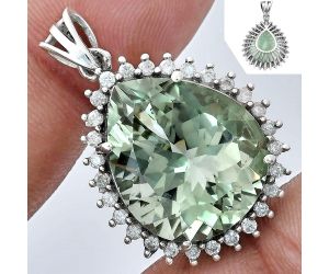 Prasiolite (Green Amethyst) and White Zircon Pendant EXP01634 P-1741, 17x20 mm