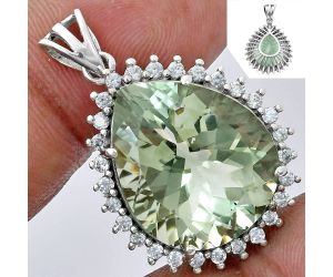 Prasiolite (Green Amethyst) and White Zircon Pendant EXP01636 P-1741, 17x20 mm