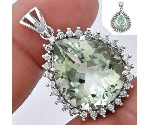 Prasiolite (Green Amethyst) and White Zircon Pendant EXP01638 P-1741, 17x20 mm