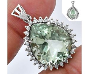 Prasiolite (Green Amethyst) and White Zircon Pendant EXP01641 P-1741, 17x20 mm