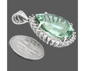 Prasiolite (Green Amethyst) and White Zircon Pendant EXP01641 P-1741, 17x20 mm