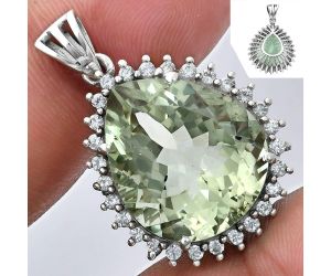 Prasiolite (Green Amethyst) and White Zircon Pendant EXP01642 P-1741, 17x20 mm