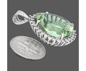 Prasiolite (Green Amethyst) and White Zircon Pendant EXP01642 P-1741, 17x20 mm