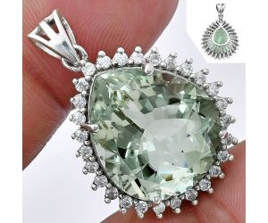 Prasiolite (Green Amethyst) and White Zircon Pendant EXP01644 P-1741, 17x20 mm