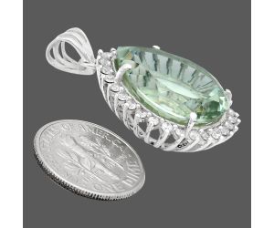 Prasiolite (Green Amethyst) and White Zircon Pendant EXP01644 P-1741, 17x20 mm