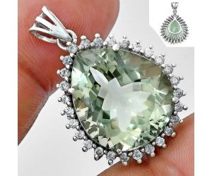 Prasiolite (Green Amethyst) and White Zircon Pendant EXP01645 P-1741, 17x20 mm