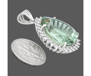 Prasiolite (Green Amethyst) and White Zircon Pendant EXP01647 P-1741, 17x20 mm