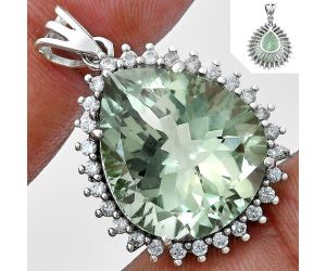 Prasiolite (Green Amethyst) and White Zircon Pendant EXP01649 P-1741, 17x20 mm