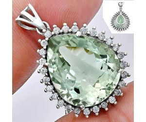 Prasiolite (Green Amethyst) and White Zircon Pendant EXP01651 P-1741, 17x20 mm