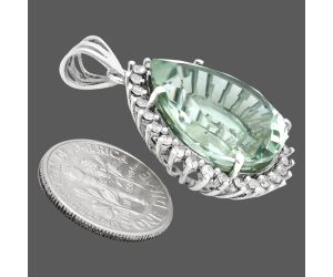 Prasiolite (Green Amethyst) and White Zircon Pendant EXP01651 P-1741, 17x20 mm