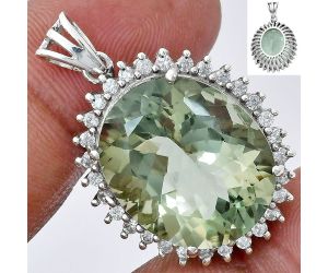 Prasiolite (Green Amethyst) and White Zircon Pendant EXP01653 P-1741, 17x20 mm