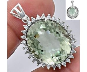 Prasiolite (Green Amethyst) and White Zircon Pendant EXP01655 P-1741, 17x20 mm