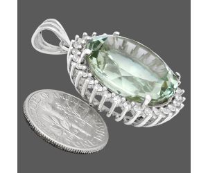 Prasiolite (Green Amethyst) and White Zircon Pendant EXP01655 P-1741, 17x20 mm