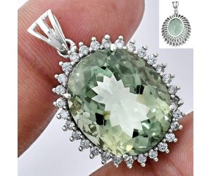 Prasiolite (Green Amethyst) and White Zircon Pendant EXP01656 P-1741, 17x20 mm