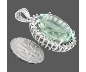 Prasiolite (Green Amethyst) and White Zircon Pendant EXP01656 P-1741, 17x20 mm