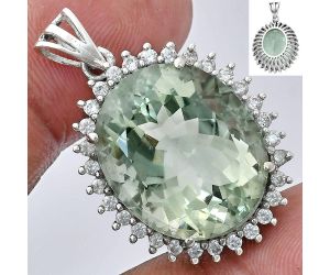 Prasiolite (Green Amethyst) and White Zircon Pendant EXP01658 P-1741, 17x20 mm