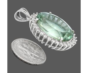 Prasiolite (Green Amethyst) and White Zircon Pendant EXP01658 P-1741, 17x20 mm