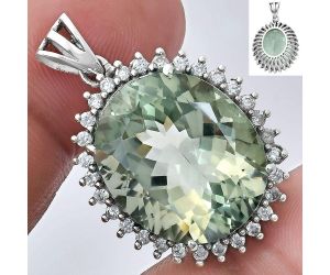 Prasiolite (Green Amethyst) and White Zircon Pendant EXP01660 P-1741, 17x20 mm