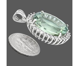 Prasiolite (Green Amethyst) and White Zircon Pendant EXP01660 P-1741, 17x20 mm