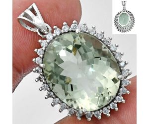 Prasiolite (Green Amethyst) and White Zircon Pendant EXP01661 P-1741, 17x20 mm