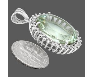 Prasiolite (Green Amethyst) and White Zircon Pendant EXP01661 P-1741, 17x20 mm