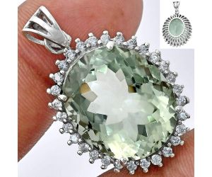 Prasiolite (Green Amethyst) and White Zircon Pendant EXP01664 P-1741, 17x20 mm