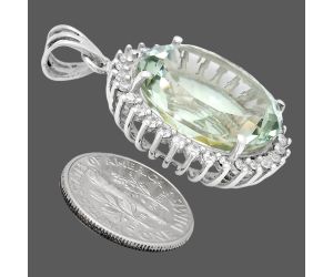 Prasiolite (Green Amethyst) and White Zircon Pendant EXP01664 P-1741, 17x20 mm