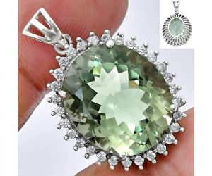 Prasiolite (Green Amethyst) and White Zircon Pendant EXP01665 P-1741, 17x20 mm