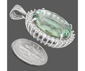 Prasiolite (Green Amethyst) and White Zircon Pendant EXP01665 P-1741, 17x20 mm