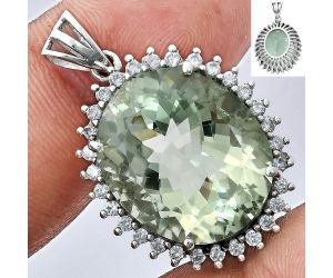 Prasiolite (Green Amethyst) and White Zircon Pendant EXP01667 P-1741, 17x20 mm