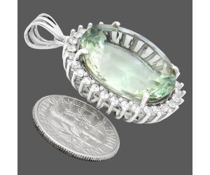 Prasiolite (Green Amethyst) and White Zircon Pendant EXP01667 P-1741, 17x20 mm