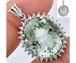 Prasiolite (Green Amethyst) and White Zircon Pendant EXP01668 P-1741, 17x20 mm